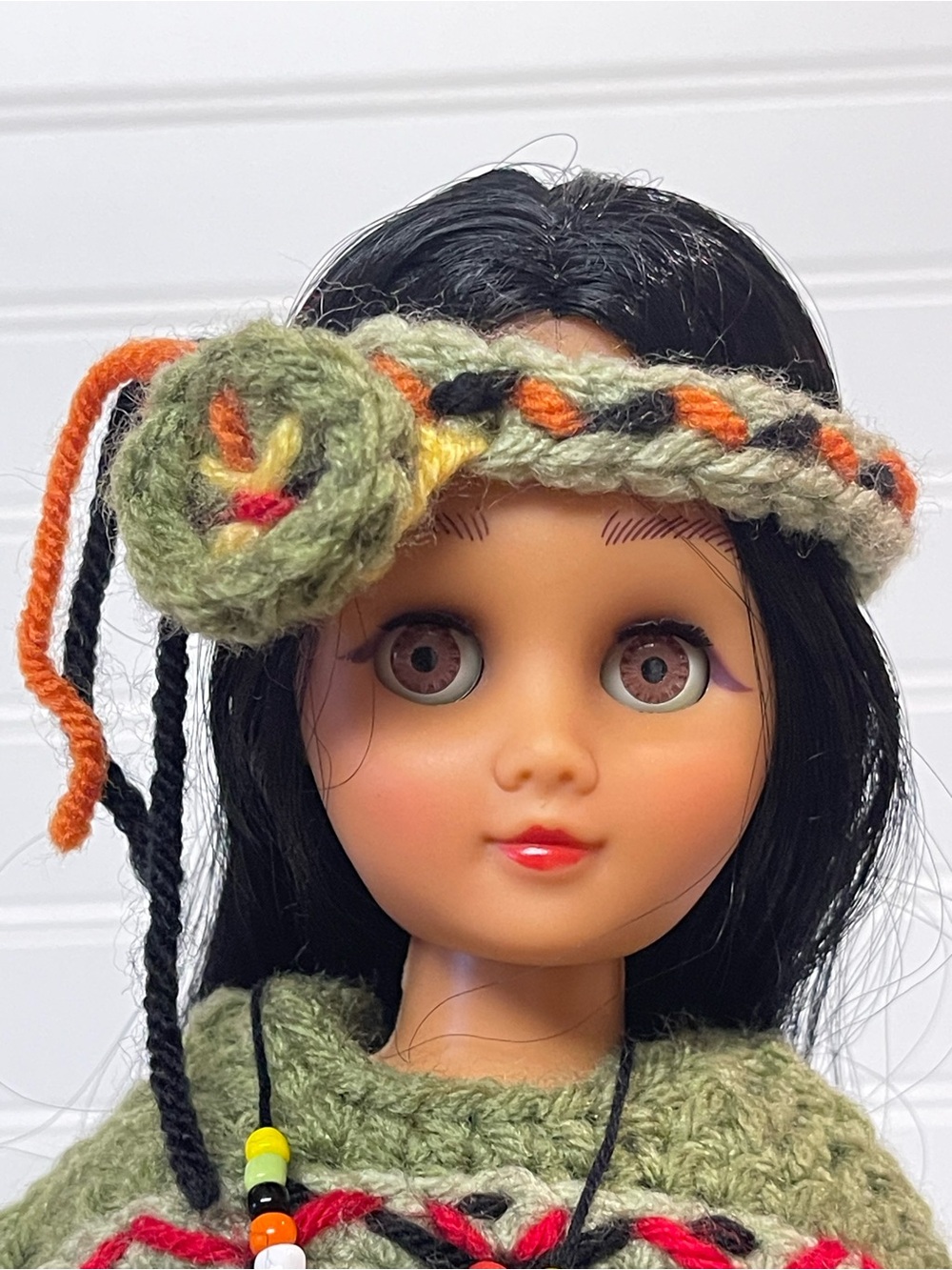 Native American Doll Crochet Dress Purse Shoes Necklace Stand Handmade